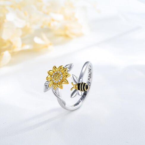 Cuoka Sunflower Ring,S925 Sterling Silver Believe Bea You Are My Sunshine Rings Flower Jewelry Gifts for Women Girls in Saudi Arabia