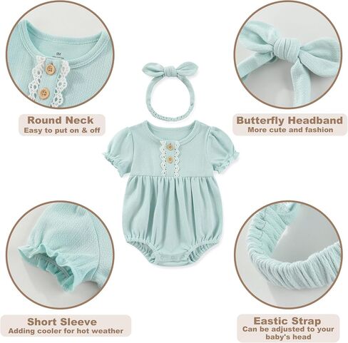 Newborn Baby Girl Clothes Cotton Bubble Romper Floral Short Sleeve Bodysuit 3 Pack in Saudi Arabia