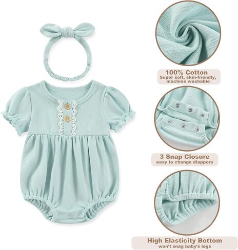 Newborn Baby Girl Clothes Cotton Bubble Romper Floral Short Sleeve Bodysuit 3 Pack in Saudi Arabia