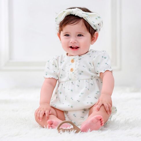 Newborn Baby Girl Clothes Cotton Bubble Romper Floral Short Sleeve Bodysuit 3 Pack in Saudi Arabia