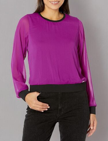 DKNY Women's Contrast Easy Sheer Sleeve Sportswear Top in Kuwait