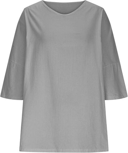 Womens V Neck 3/4 Sleeve Shirts Cotton Linen Tops Casual Loose Fit Blouses Oversized Tee Summer Outfits Clothes in Saudi Arabia