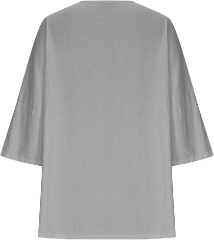 Womens V Neck 3/4 Sleeve Shirts Cotton Linen Tops Casual Loose Fit Blouses Oversized Tee Summer Outfits Clothes in Saudi Arabia