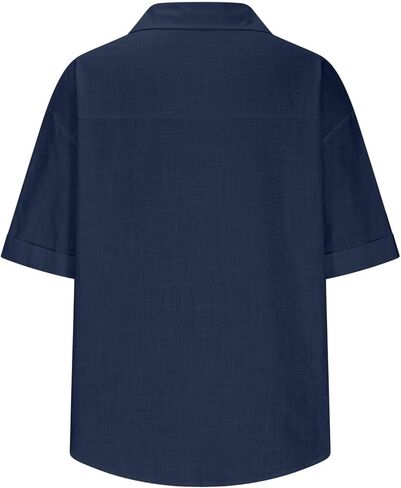 Linen Cotton Shirts for Women Button Down Casual Collar Blouse Dressy Casual Loose Fit Short Sleeve Tops with Pocket in Kuwait