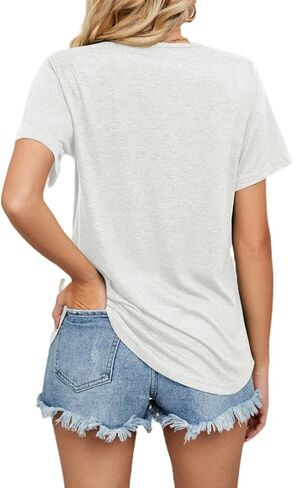 Ladies' Summer Short Sleeve Shirts V Neck Solid Color Loose T Shirts Stylish Blouses Tunic Tops in Saudi Arabia