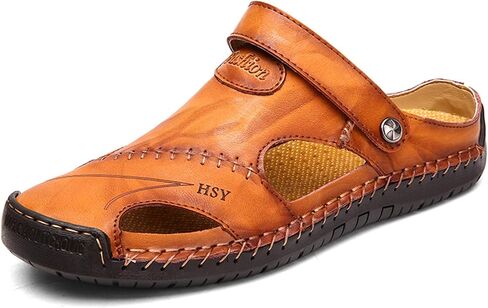 MIXSNOW Mens Leather Sandals Summer Casual Water Shoes Walking Outdoor Beach Travel Slippers （Black 44） in Saudi Arabia
