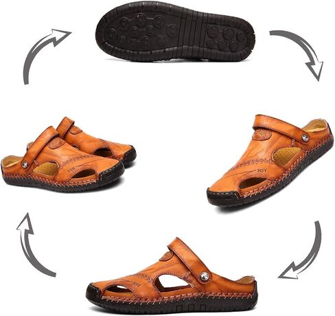 MIXSNOW Mens Leather Sandals Summer Casual Water Shoes Walking Outdoor Beach Travel Slippers （Black 44） in Saudi Arabia