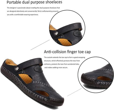 MIXSNOW Mens Leather Sandals Summer Casual Water Shoes Walking Outdoor Beach Travel Slippers （Black 44） in Saudi Arabia