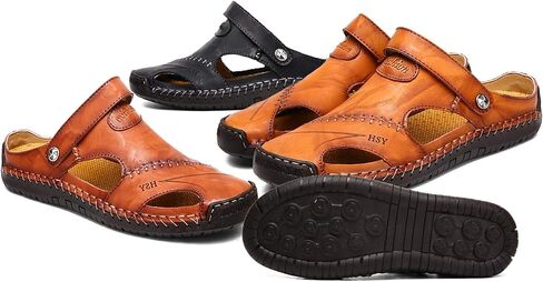 MIXSNOW Mens Leather Sandals Summer Casual Water Shoes Walking Outdoor Beach Travel Slippers （Black 44） in Saudi Arabia