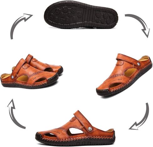 MIXSNOW Mens Leather Sandals Summer Casual Water Shoes Walking Outdoor Beach Travel Slippers （Black 44） in Saudi Arabia