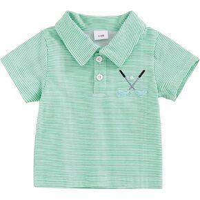 Toddler Baby Girl Boy Short Sleeve Golf Club Embroidery Polo Shirt Lapel Button Striped Shirts Summer Clothes