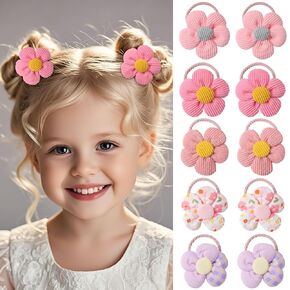 30Pcs Toddler Hair Ties, Baby Hair Ties for Girls, Cute Bow Flower Ponytail Holders, Colorful Seamless Cotton Bands for Litter Girls Kids, Toddler Hair Accessories for Thick Thin Hair