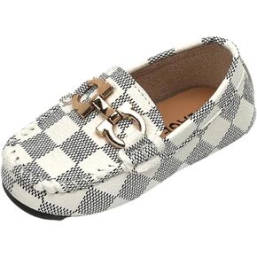 Toddler Boys Dress Shoes Loafers Slip-On Flat Sole | Sizes 6T-3 Big Kids | 3 Colors, Gold Buckle