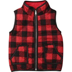Kid Baby Girls Boys Vest Winter Warm Buffalo Plaid Jacket Puffer Quilted Gilet Coat Outwear Christmas Clothes