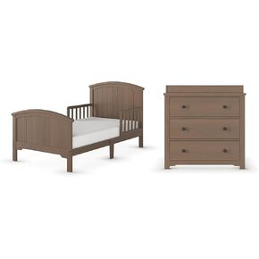 Child Craft Hampton Toddler Bed and Dresser Bedroom Furniture Set, 2 Piece, Low to Ground Design (Dapper Gray)