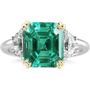 Effinny 4.5ct Women's Two-Tone Emerald Engagement Ring,Asscher Cut Green Paraiba Tourmaline Three Stone Promise Ring in 925 Sterling Silver