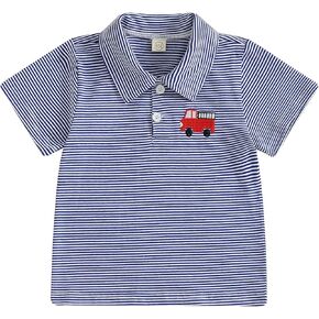 MAINESAKA Toddler Baby Boy Polo Shirt Short Sleeve Lapel Half Button Up Embroidery Stripe Tops Casual Summer T-Shirt Clothes