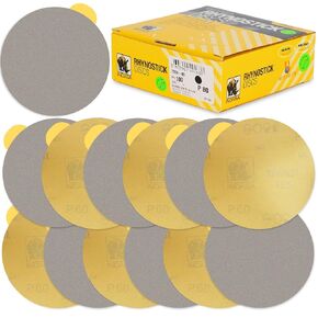 5" Rhynostick 100 PCS – 320 Grit PSA Sanding Discs – Flexible Anti-Clog, High-Performance Adhesive Disc Anti-Clog, Dust-Free, Aluminum Oxide + Lubricant Coating, Auto – Wood, Metal, Paint Prep