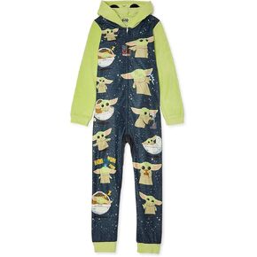 American Marketing Child's Star Wars & The Mandalorian Baby Yoda Blanket Sleeper Hooded One Piece Pajama (6-7) Green