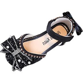 Baby Dress Shoes Spring Autumn New Children Girls Flat Pearl Crystal Shoes Bow Princess Shoes PU (Red, 12-18 Months)