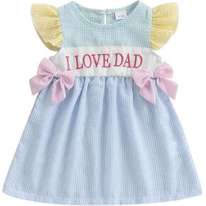 Toddler Baby Girl Fathers Day Outfit I Love Dad Dress Ruffle Sleeveless Dresses Summer Infant Girl Outfits Clothes