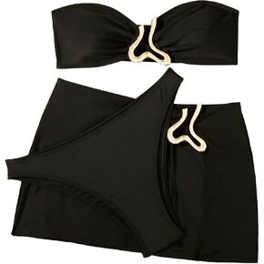 Bikini Bandeau Negro Sexy 2025 Women's Three Piece Swimsuit Golden Plus Size Bathing Suit Tops for Women Sunflower