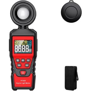 HT620 Light Meter Digital Illuminance Meter Handheld Ambient Temperature Measurer with Range Up to 200,000 Lux Luxmeter(HT620L)