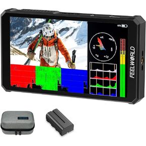 FEELWORLD PS6 5.5 Inch Camera DSLR Field Monitor OLED Vertical Horizontal Touchscreen with 3D LUT Waveform F550 2200mAh Battery and Bag, 4K HDMI in and Out, Lightweight