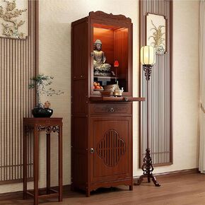 Large Personal Shrine Altar Table, Buddha Niche Chinese Cabinet with Storage, Bamboo Meditation Table Without Cabinet Door (68 * 33 * 170cm/26.8 * 13 * 67in)