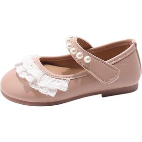 Girls Dress Shoes Mary Jane Flats for Flower Girls Party Leather Dress Shoes with Pearl Strap Kids Wedding Sandals