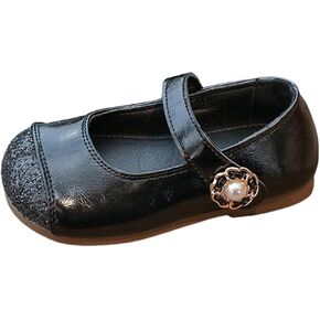 Girls Dress Shoes School Mary Jane Ballet Flats with Pearl Strap for Flower Girl Wedding Party Leather Dance Shoes
