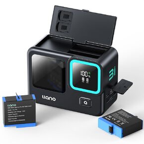 llano 2-Pack Ace Pro 2 Batteries and 3-in-1 Fast Charger Set for Insta360 Ace Pro 2/Ace Pro/Ace Action Cameras, PD 30W, 12800mAh Built-in Power Bank, Store 2 MicroSD Cards, Real-Time Digital Display