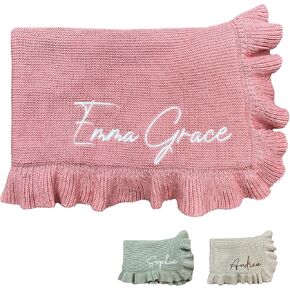 Knit Personalized Baby Blanket Custom Name Embroidery Soft Knitted 30x40in Pink