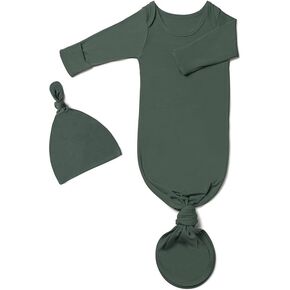 Bow Dream Rayon Bamboo Newborn Baby Boys Knotted Gown Sleeper Solid Color Jumpsuit with Matching Bonnet