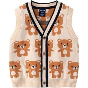 Toddler Baby Boy Girl Knit Sweater Vest Bear Sleeveless Cardigan Newborn Infant Button Down Vest Top