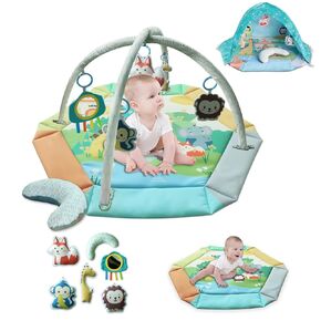 8-in-1 Tummy Time Mat, Baby Girl Play Mat with Tent, Pillow, 5 Detachable Toys for Stage-Based Developmental, Washable Baby Gym Mat, Thick & Large Baby Activity Mat from Newborn to Toddler