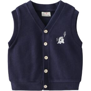 Toddler Baby Boys Knit Sweater Vest Sleeveless V Neck Solid Color Cute Pattern Fall Winter Top Waistcoat Clothes