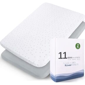 Mini Crib Sheets Fitted 38" x 24"- Compatible with Dream On Me, Babyletto, Davinci & Delta Mini Crib Mattress Pad, Stretchy Soft Mini Crib Sheets Neutral for Baby Boy Girl, Grey & White Star - 2 Pack