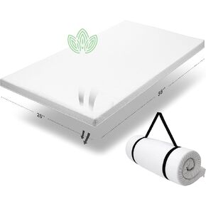Organic Cotton Pack n Play Topper | CertiPUR-US Baby Mattress Pad for Portable Toddler Bed & Playard w/Washable Waterproof Cover, Soft Ventilated Foam Padding, Nonslip Bottom, Travel Strap | 38x26x1