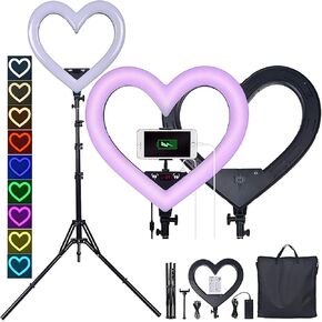 Selfie Ring Light with Tripod, 19 Inch LED Heart-Shaped Ring Light, 360 Rotatable, Stepless Dimming, USB Output for YouTube Video/Photography