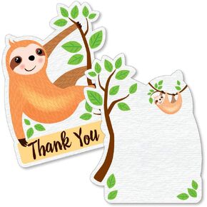Big Dot of Happiness Let’s Hang - Sloth - Shaped Cards - Baby Shower or Birthday Party Thank You Note with Envelopes - Set of 12