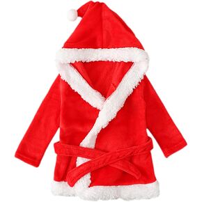 Toddler Christmas Plush Santa Bathrobe Clothes Baby Fuzzy Hoodie Robes Beach Robe Towel Cover Ups (Red, 2-3 Years)