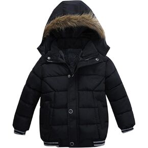 Toddler Kids Baby Boys Fleece Lined Down Jacket Removable Hooded Coat Warm Thicken Windproof Outerwear for 1~5T