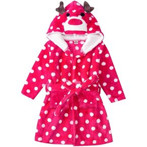 Toddler Kids Cartoon Hooded Plush 𝐑obe Animal 𝐏ajamas Boys Girls Fleece Bath𝐫obe Long Sleeve (Red, 18-24 Months)