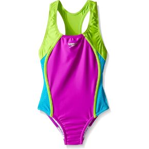 Speedo Girl's Swimsuit One Piece Mesh Splice Thick Strap