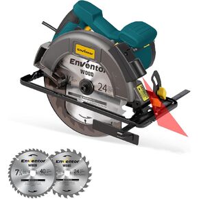 Enventor Circular Saw Corded, 11A Electric Circular Saws 7-1/4-Inch with Laser Guide, 2 Blade Saws (40T/24T), Max Cutting Depth 2-7/16"(90°), 1-8/9"(0°-45°), Single Handed Bevel, 6000RPM (Blue)