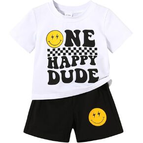 Happy Down Baby Boy Summer Clostion واحد سعيد يا رجل عيد ميلاد سعيد ابتسامة مبتسم مجموعات قصيرة رائعة