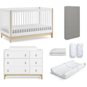 Delta Children Gap babygap Tate Crib 7-Piece Baby Nursery Furniture Set-Includes: Convertible Crib, Dresser, Changing Top, Crib Mattress, Mattress Pad, Sheets, Changing Pad, Ebony/Natural
