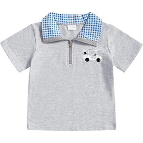 Baby Boy Golf Polo Shirt Hole in One Golf Cart Embroidery Short Sleeve Lapel Button Down Stripe T-Shirt Summer Tops