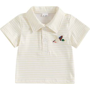 Toddler Baby Boy Girl Summer Clothes Duck/Golf Embroidery T-Shirt Striped Button Down Short Sleeve Shirt Tees